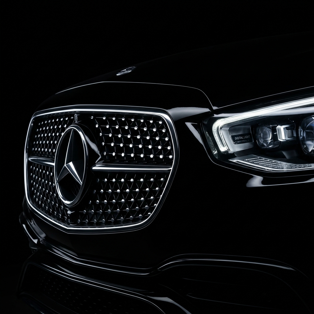 Mercedes-Benz ön ızgara ve far yakın çekim